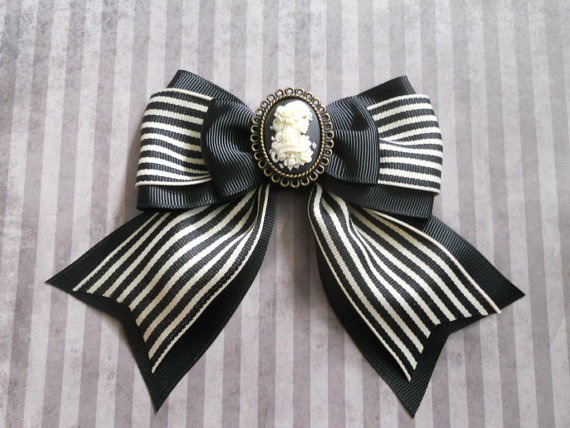 skeleton girl day of the dead cameo on a stripe bow by LittleBanshees steampunk buy now online skeleton girl day of the dead cameo on a stripe bow by LittleBanshees steampunk buy now online