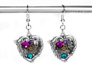 Steampunk Jewelry Earrings Vintage Watch Silver ORNATE HEART Rose Turquoise Crystal Wedding Anniversary Mothers Day - Jewelry by edmdesigns by edmdesigns steampunk buy now online