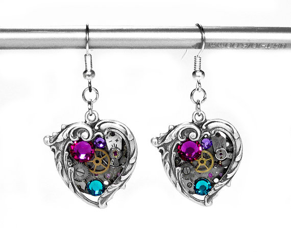 Steampunk Jewelry Earrings Vintage Watch Silver ORNATE HEART Rose Turquoise Crystal Wedding Anniversary Mothers Day - Jewelry by edmdesigns by edmdesigns steampunk buy now online Steampunk Jewelry Earrings Vintage Watch Silver ORNATE HEART Rose Turquoise Crystal Wedding Anniversary Mothers Day - Jewelry by edmdesigns by edmdesigns steampunk buy now online