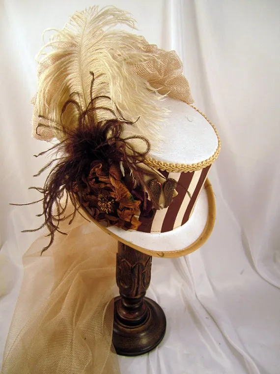 Steampunk Top Hats, Steampunk Shop, Steampunk Accessories, White Top Hat, Bronze Wings, Ostrich by EmilyWayHats steampunk buy now online
