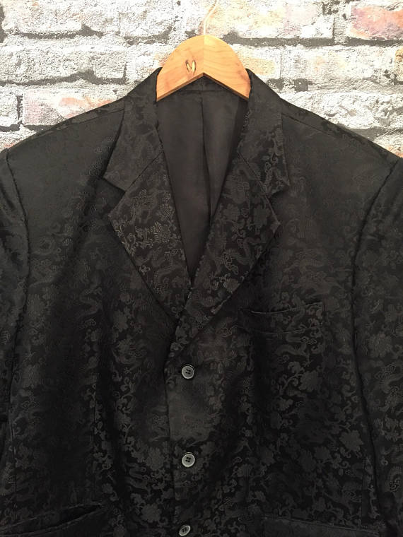 Vintage Men's Black Silk Brocade Evening Jacket Victorian Steampunk Goth Size Large by ScrumpdiddlyDesigns steampunk buy now online Vintage Men's Black Silk Brocade Evening Jacket Victorian Steampunk Goth Size Large by ScrumpdiddlyDesigns steampunk buy now online