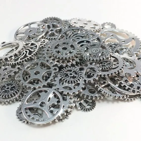 100 Steampunk Cogs Gears Machinery Mix Sizes/Designs - Silver by Clayton3dPrinting steampunk buy now online 100 Steampunk Cogs Gears Machinery Mix Sizes/Designs - Silver by Clayton3dPrinting steampunk buy now online