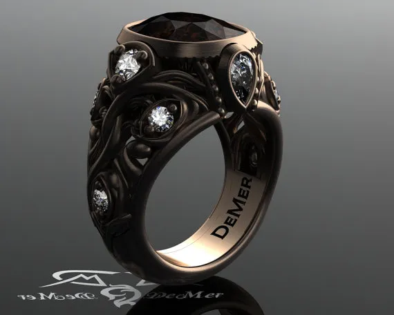 7.45 cttw Diamond and Bourbon Quartz Cocktail Ring. 14kt rose gold. Scrollwork Gothic Victorian vintage. Unique steampunk ladies statement. by DeMerJewelry steampunk buy now online 7.45 cttw Diamond and Bourbon Quartz Cocktail Ring. 14kt rose gold. Scrollwork Gothic Victorian vintage. Unique steampunk ladies statement. by DeMerJewelry steampunk buy now online