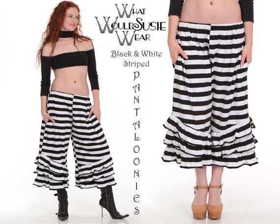 Black and White Striped Bloomer/Pant/Capri Pants/SusieStripe PantalOOnie/ P-M and L/XL by WhatWouldSusieWear steampunk buy now online