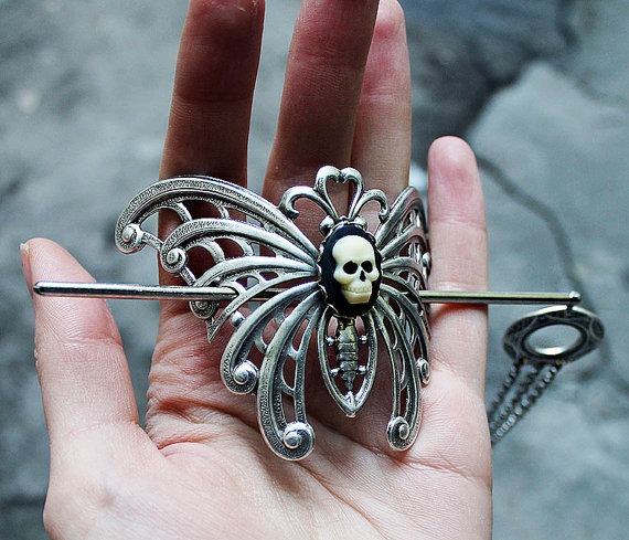 Gothic hair pin Skull Moth by pinkabsinthe steampunk buy now online