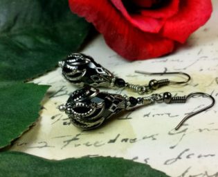 Jet Black Gunmetal Earrings, Ebony Silver Victorian Dangles, Onyx Teardrop Gothic, Edwardian Bridal, Black Steampunk, Titanic Temptations by TitanicTemptations steampunk buy now online