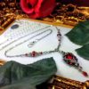 Ox Blood Red Silver Gothic Victorian Necklace, Crimson Garnet Heart Pendant Steampunk Edwardian Bridal Choker, Titanic Temptations 17013 by TitanicTemptations steampunk buy now online