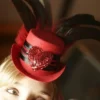 Queen of Hearts Red Burlesque Mini Top Hat fascinator with feathers for Valentine's Day by olgaitaly steampunk buy now online
