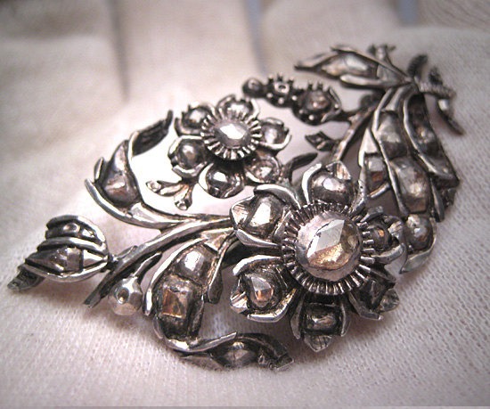Rare Antique Georgian Large Rose Cut Diamond Brooch 1700's Silver Pre Victorian Pin by AawsombleiJewelry steampunk buy now online Rare Antique Georgian Large Rose Cut Diamond Brooch 1700's Silver Pre Victorian Pin by AawsombleiJewelry steampunk buy now online