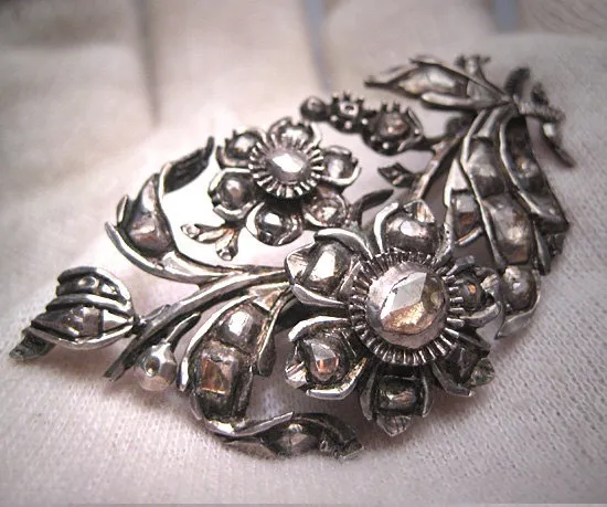 Rare Antique Georgian Large Rose Cut Diamond Brooch 1700's Silver Pre Victorian Pin by AawsombleiJewelry steampunk buy now online Rare Antique Georgian Large Rose Cut Diamond Brooch 1700's Silver Pre Victorian Pin by AawsombleiJewelry steampunk buy now online