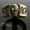 Skull wedding band. Wide solid 14kt gold and diamonds. Scrollwork Wayward Steampunk Victorian Western engravings. Wide Mens Skull Ring. by DeMerJewelry steampunk buy now online