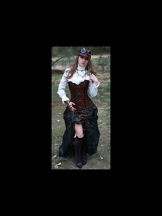 Steampunk Brown Corset w/ BROWN/BLACK DAMASK Bustle Skirt Victorian Cosplay Costume Dress Goth by MajesticVelvets steampunk buy now online