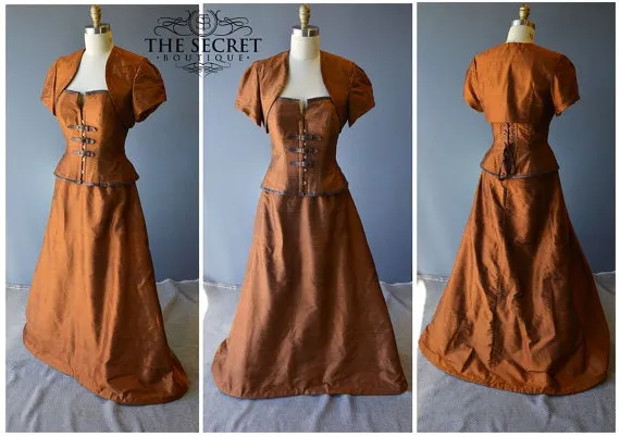 Steampunk dress, copper silk corset dress custom made to your measurements by thesecretboutique steampunk buy now online