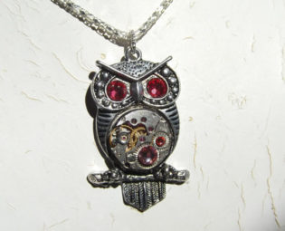 Steampunk Goddess Athena Owl Azalea Shades of Pink Necklace Vintage Watch Movement by PatchworkJewelry steampunk buy now online