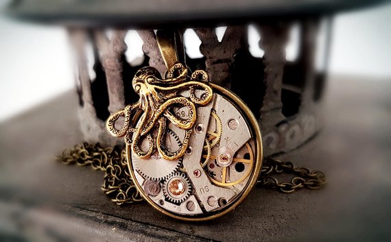Steampunk Inspired Pendant Vintage Watch Movement - The Octopus Invader by FunkyGlam steampunk buy now online