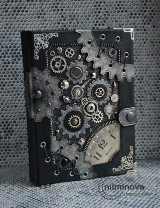 Steampunk journal blank journal A5 "World of gears" black notebook leatherette diary blank book Steampunk notebook diary Steampunk journal by nilminova steampunk buy now online