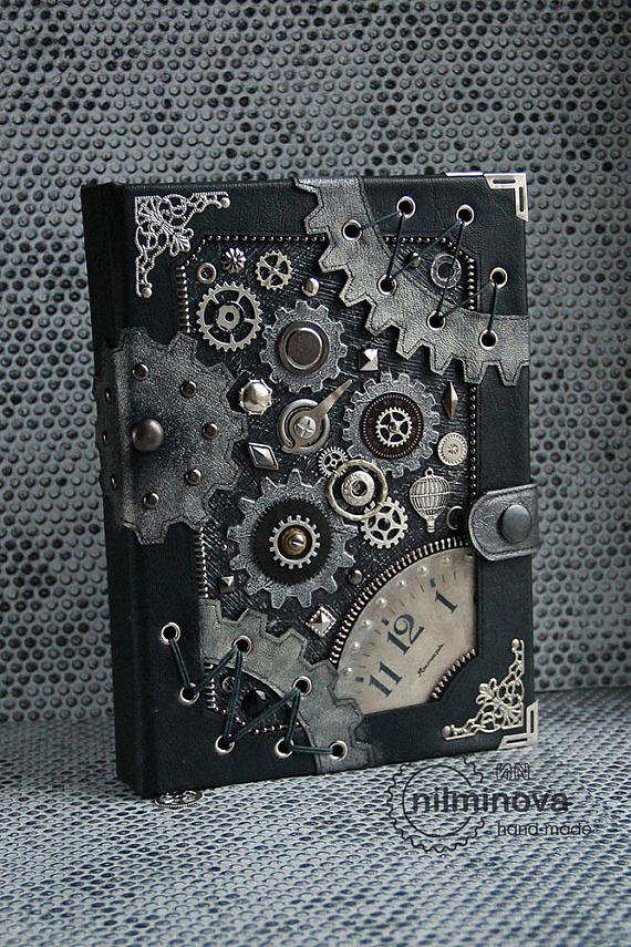 Steampunk journal blank journal A5 "World of gears" black notebook leatherette diary blank book Steampunk notebook diary Steampunk journal by nilminova steampunk buy now online