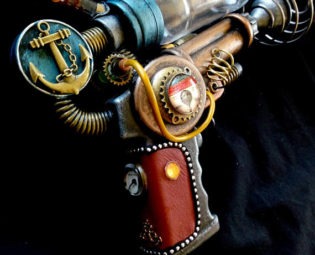 STEAMPUNK Nautilus Ray gun, metallic blue, leather handle, cosplay or display, working light by YorkshirePhoenixArts steampunk buy now online