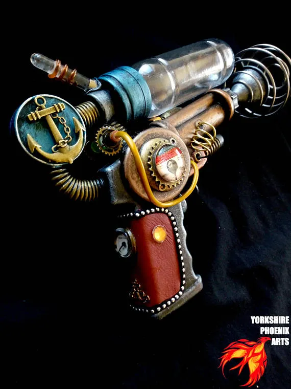STEAMPUNK Nautilus Ray gun, metallic blue, leather handle, cosplay or display, working light by YorkshirePhoenixArts steampunk buy now online