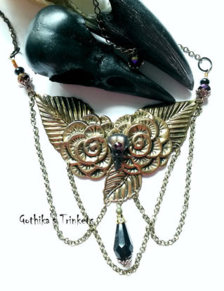 Steampunk raven - bronze Gothic Macabre Steampunk necklace with a resin bird skull by GothikasTrinkets steampunk buy now online