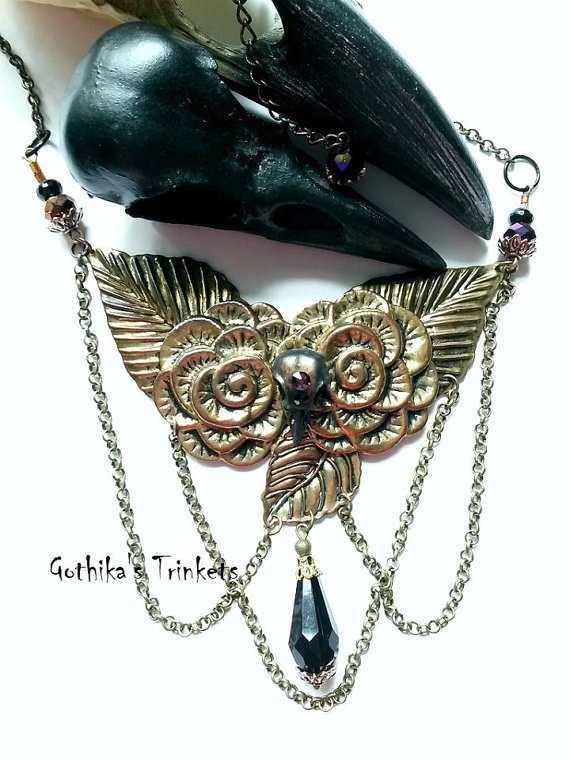 Steampunk raven - bronze Gothic Macabre Steampunk necklace with a resin bird skull by GothikasTrinkets steampunk buy now online