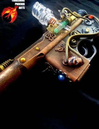 STEAMPUNK, steampunk gun, Mauser type gun, metallic colours, cosplay or display, made to order, working light by YorkshirePhoenixArts steampunk buy now online