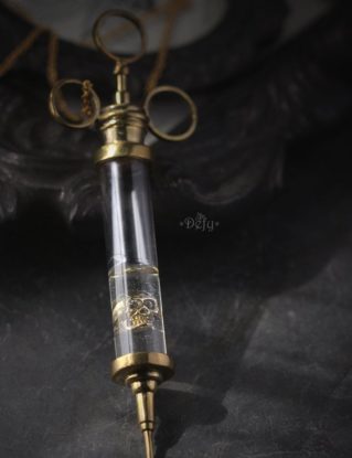 Syringe with Human Skull Necklace by Defy / Cool Design Handmade Jewelry / Pendant / Charms by DefyJewelry steampunk buy now online