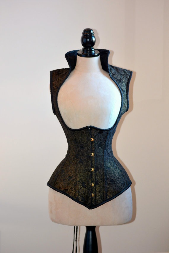Vest corset in steampunk style with high back. Gothic Victorian, steampunk affordable cheap corset, girlfriend's gift, historical corset by Corsettery steampunk buy now online