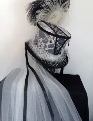 Victorian gothic corset black and Ivory lace wedding hat by Blackpin steampunk buy now online