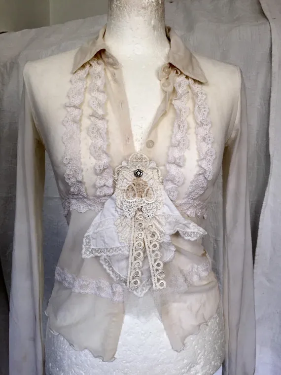 Victorian lace blouse ,mesh ,lace wedding shirt , alternative wedding,repurposed antique laces, Renaissance,vintage inspired beautiful shirt by RAWRAGSbyPK steampunk buy now online Victorian lace blouse ,mesh ,lace wedding shirt , alternative wedding,repurposed antique laces, Renaissance,vintage inspired beautiful shirt by RAWRAGSbyPK steampunk buy now online