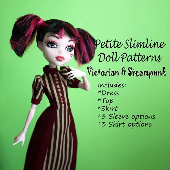 Victorian Steampunk doll clothes sewing pattern for Petite Slimline girls: High, Ever After, Monster, Dal, Obitsu, Super Hero by DGRequiem steampunk buy now online Victorian Steampunk doll clothes sewing pattern for Petite Slimline girls: High, Ever After, Monster, Dal, Obitsu, Super Hero by DGRequiem steampunk buy now online