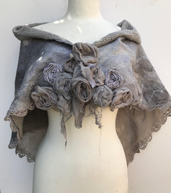 Vintage lace shawl- Faerie Flower shawl-boho shawl - lace shawl - summer shawl- Mori kei -boho shawl- nuno felted shawl- lagenlook- fairy by folkowl steampunk buy now online