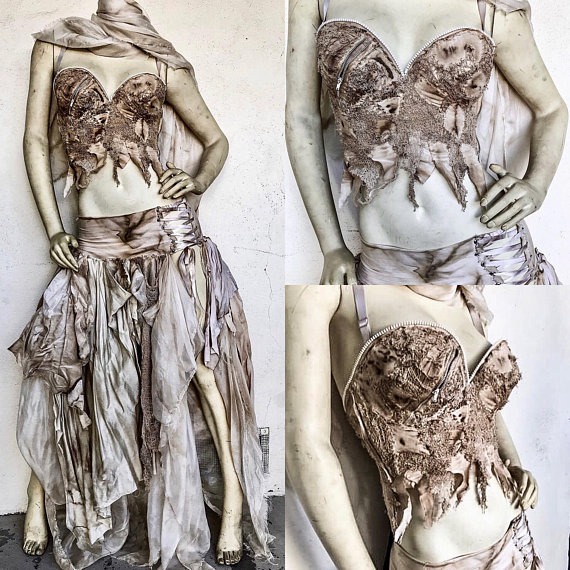 Wasteland Costume - Corset Skirt - Corset Cropped Top - Gothic - Apocalyptic Outfit - Hand Dyed - Made to Order by PatchedJester steampunk buy now online