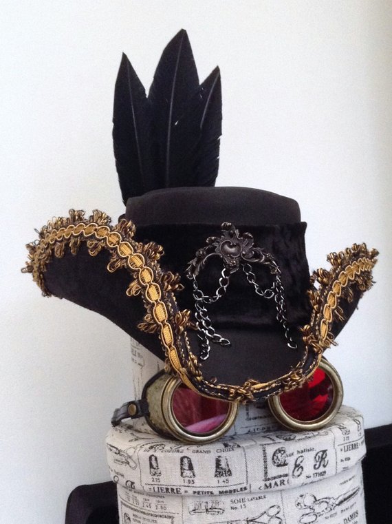 Black Leather Steampunk Pirate tricorn hat by Blackpin steampunk buy now online