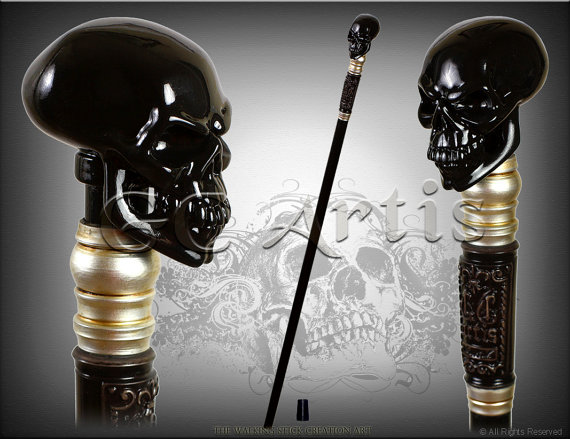 Black Vampire Skull Cane Walking Stick wooden shaft Staff Goth style Top Knob Handle Walking Cane steampunk Party accessorie for men women by GCArtis steampunk buy now online