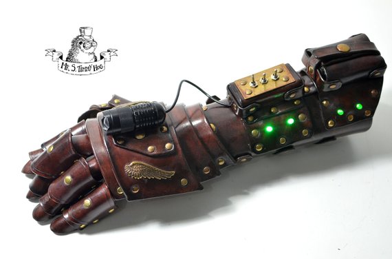 Green energy powered gauntlet (with fingers) by TimmyHog steampunk buy now online