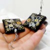 Recycled vintage watch parts, old watch mechanism, black resin steampunk big earrings, sparkle metallic square earrings by ByEmilyRay steampunk buy now online