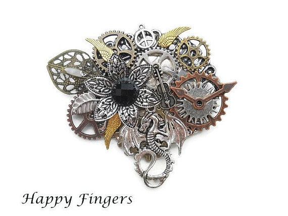 Steampunk brooch pin Dragon brooch Steampunk jewelry Dragon jewelry Cogs and Gears Steampunk Hat Pin Hat Adornment Tie Tack Pins by HappyFingersJewelry steampunk buy now online