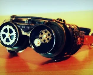 Steampunk fulll goggles with leather belt and cogs by ProgettoSteam steampunk buy now online
