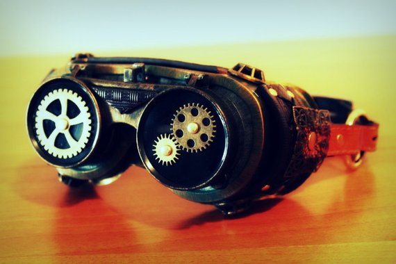 Steampunk fulll goggles with leather belt and cogs by ProgettoSteam steampunk buy now online