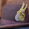 Steampunk Hat Pin (P810) Hat Adornment, Brooch, Bronze Wings and Bumble Bee, Gears, Clockface and Key, Swarovski Crystals, Tie Tack Pins by DesignsByFriston steampunk buy now online
