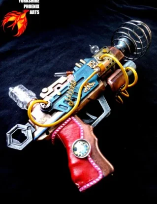 STEAMPUNK Nautilus Ray gun, working light, leather handle, metallic colours, cables, fantasy weapon, cosplay or display by YorkshirePhoenixArts steampunk buy now online