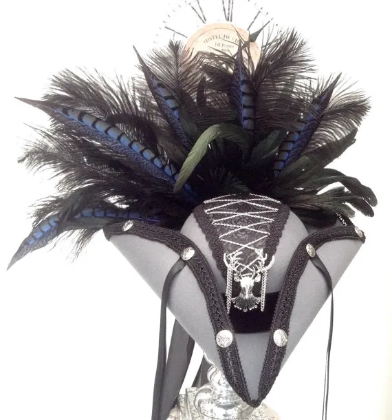 Steampunk pirate grey hat silver stag and corset by Blackpin steampunk buy now online