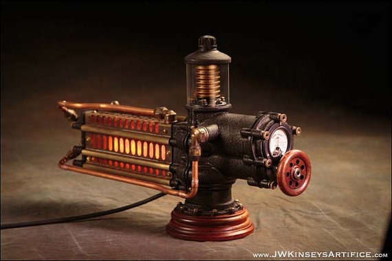 the Photonic Siphuncle Primary: a hand-made steampunk styled lamp by JWKinseysArtifice steampunk buy now online