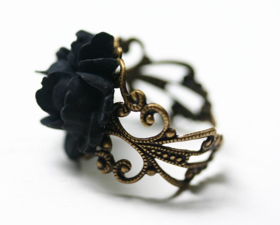 Black Rose Ring - Gothic Steampunk Adjustable Filigree by robinhoodcouture steampunk buy now online