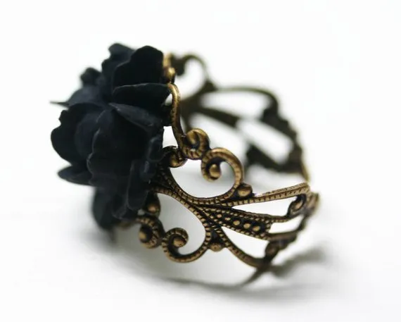 Black Rose Ring - Gothic Steampunk Adjustable Filigree by robinhoodcouture steampunk buy now online Black Rose Ring - Gothic Steampunk Adjustable Filigree by robinhoodcouture steampunk buy now online