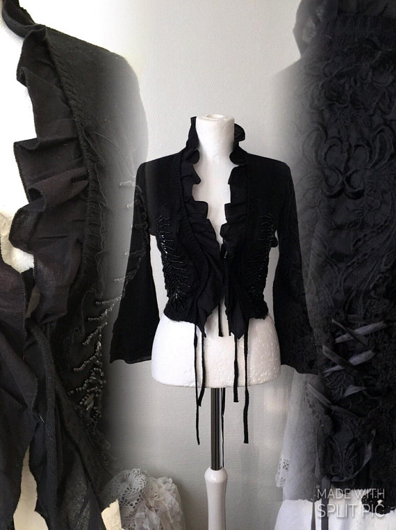Black Victorian lace cardigan,Bohemian jacket,evening lace jacket,boho lace jacket,boheme black deluxe jacket,vintage inspired black cardi by RAWRAGSbyPK steampunk buy now online