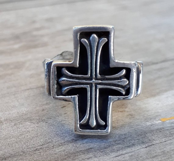 cross ring long chunky solid sterling silver cross by JewelrywitAttitude steampunk buy now online