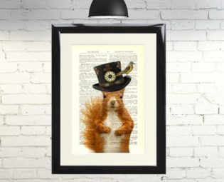 Dictionary Art Print Steampunk Squirrel in a Top Hat Framed Vintage Poster Picture Handmade Original Artwork Book Page Home Decor Gift by A1HeartnHome steampunk buy now online
