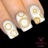 Matte Gold Steampunk Clock Face Nail Water Transfer Decal Sticker Art Tattoo by NaughtyNailsShop steampunk buy now online